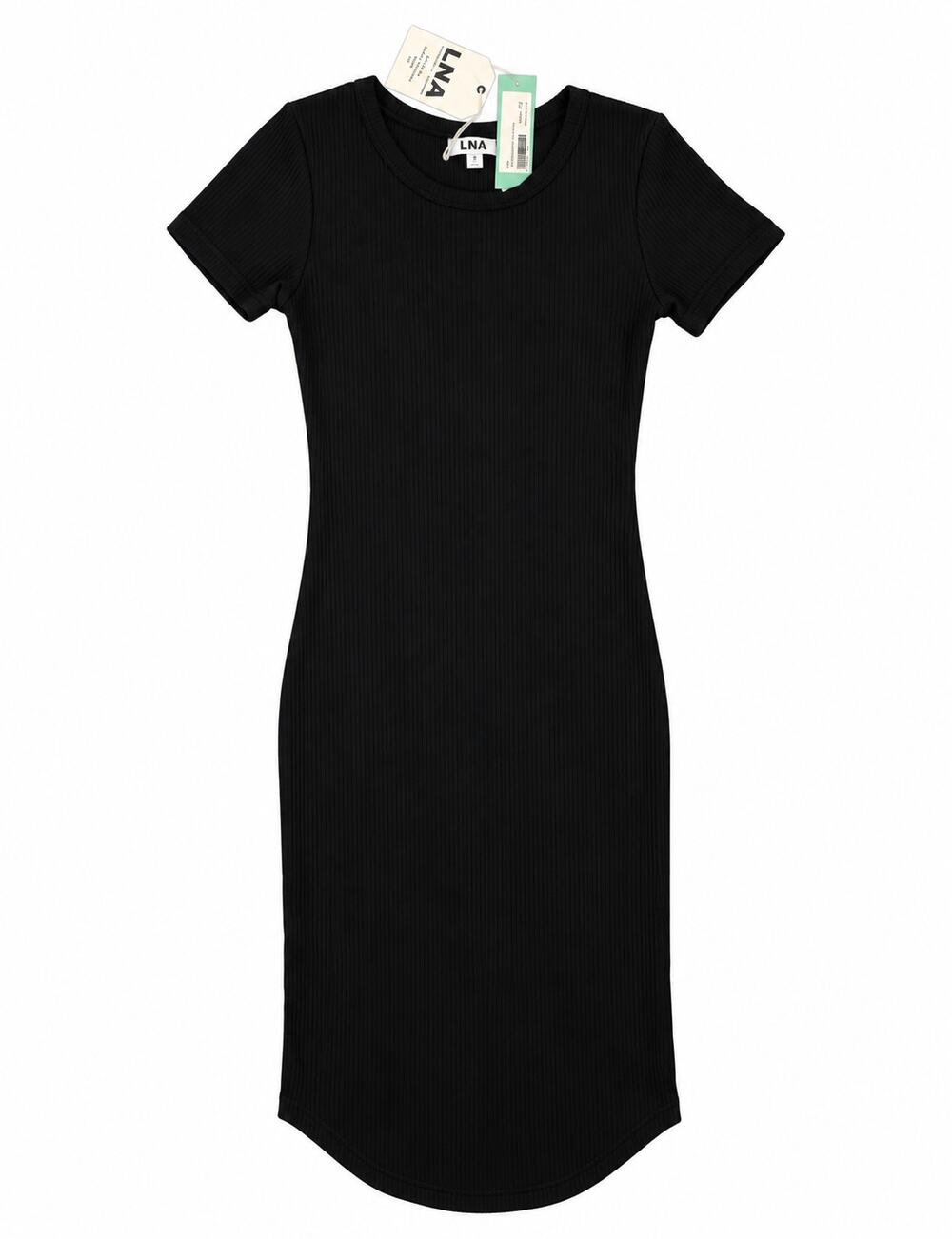 LNA Women’s XS NWT Black Layer Tee Ribbed Bodycon Midi Dress Made USA